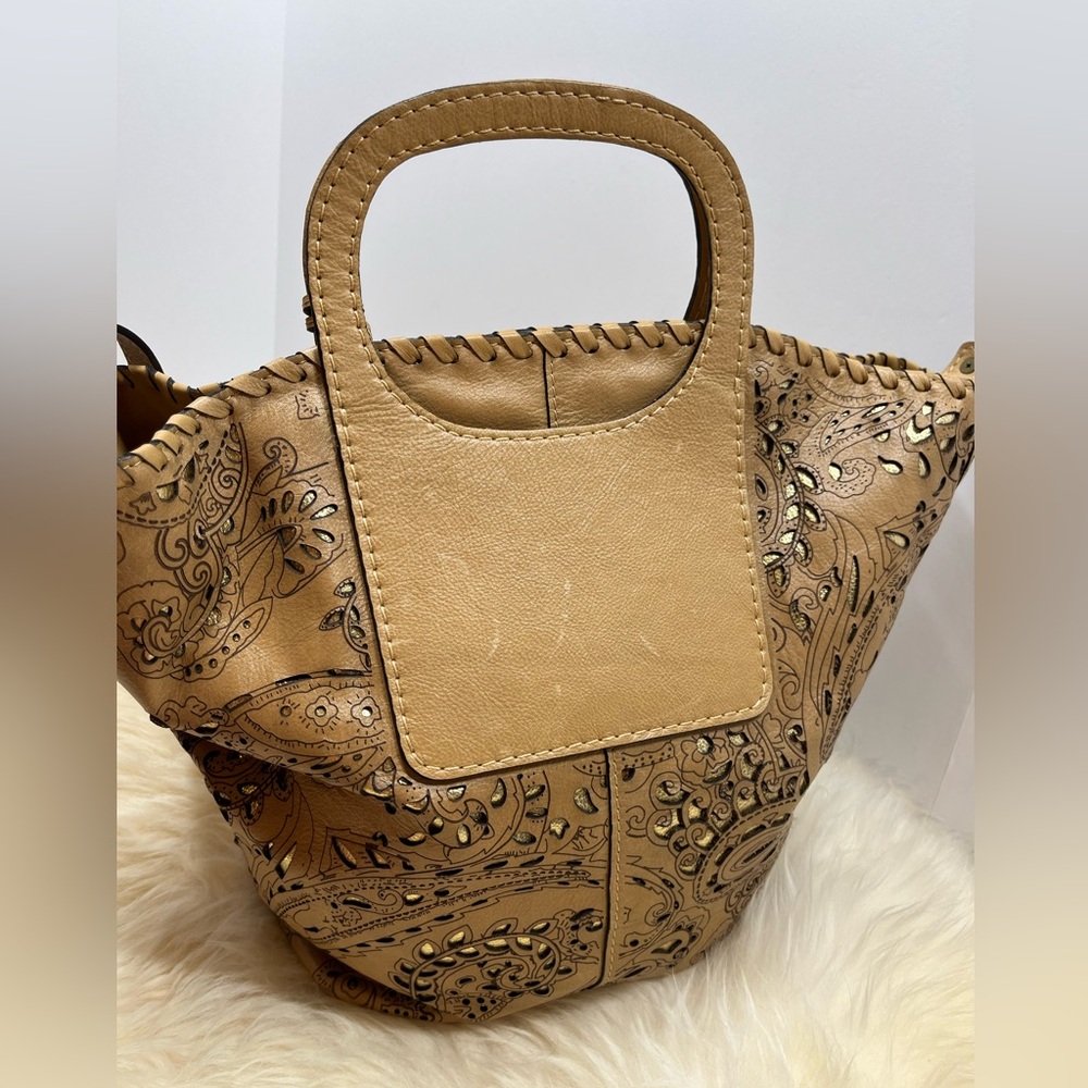 Patricia Nash Laser Lace Vilani Leather Tote with Metallic Gold leather undercut - Picture 8 of 17